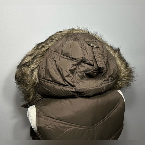 RUEHL NO. 925 Down Abercrombie Faux Fur Hood Sz S Brown Crop Puffer Vest Y2K VTG - Picture 8 of 10